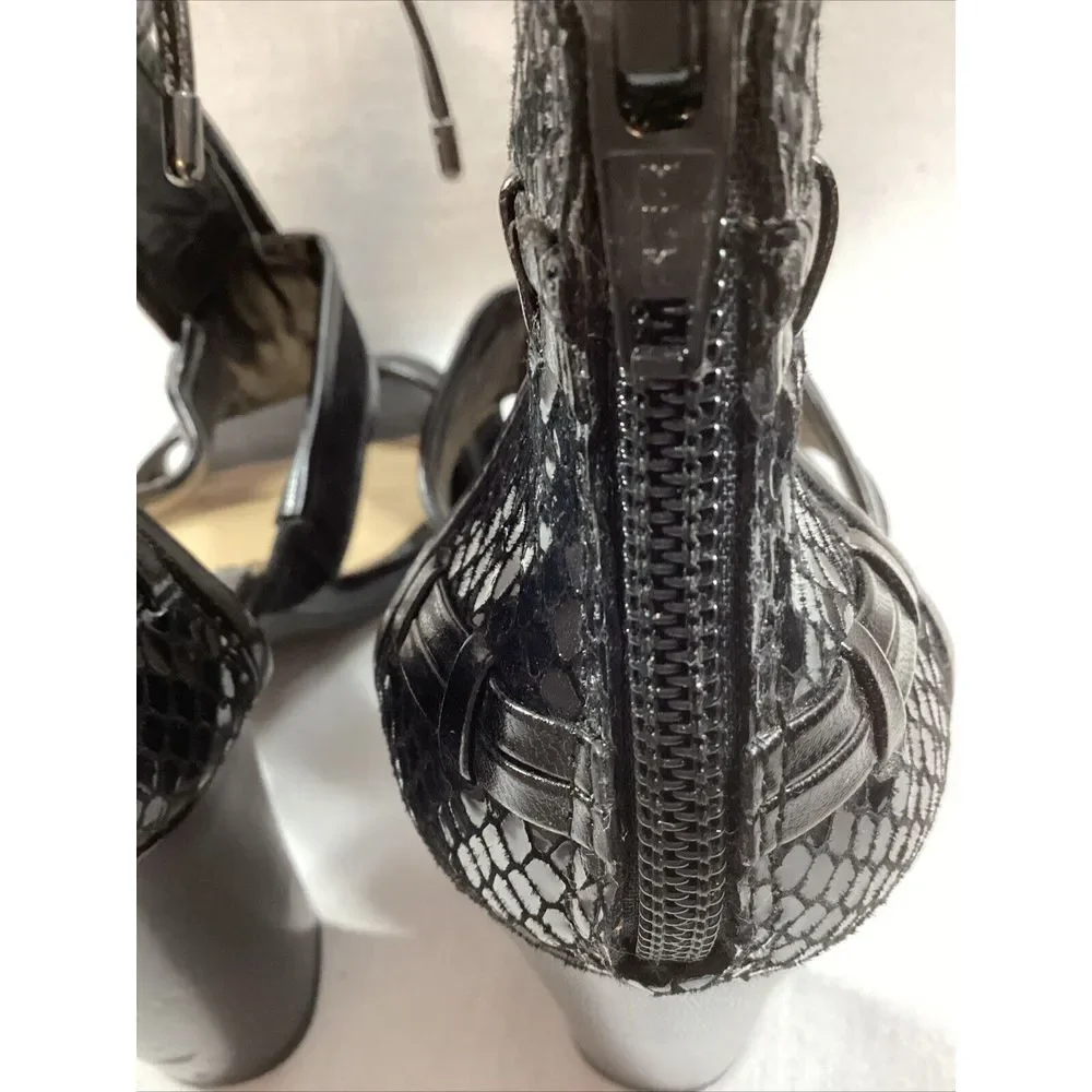 Gianni Bini Women 8 Black Heels Leather Suede T Strap Block‎ Shoes 3058